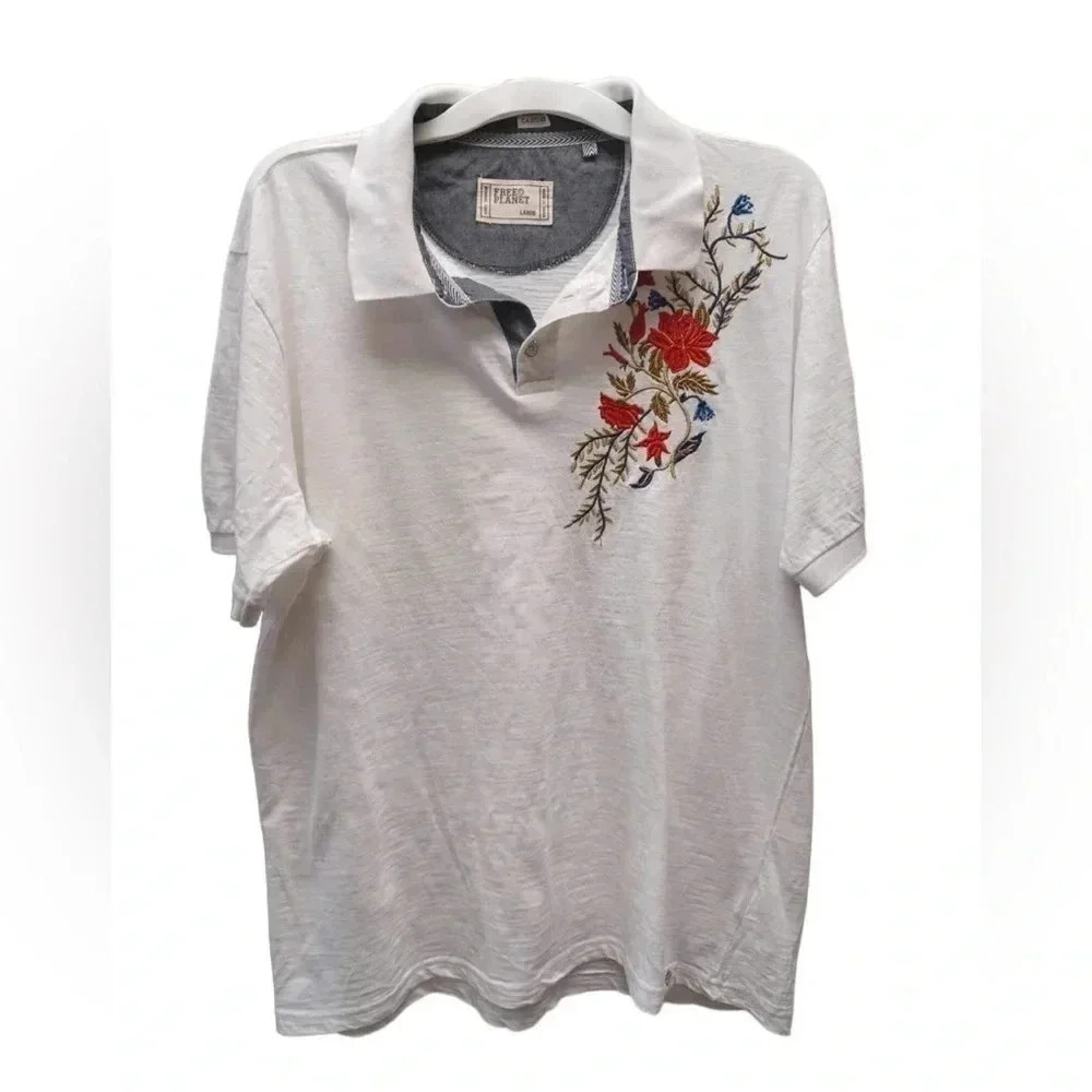 Free Planet Floral Polo Short Sleeve  Too Size Large